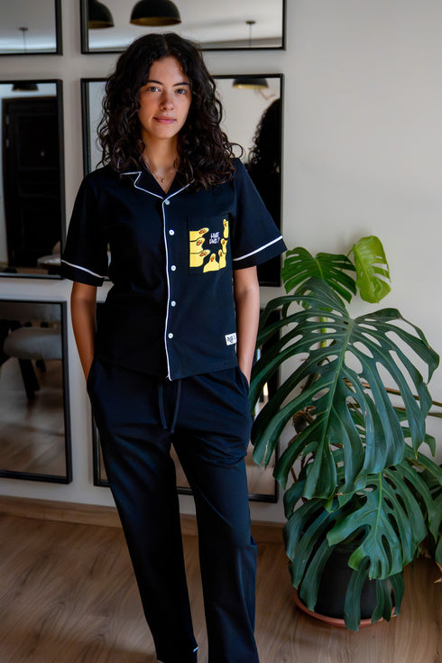 Women summer pajama set Black T-shirt + Pants
